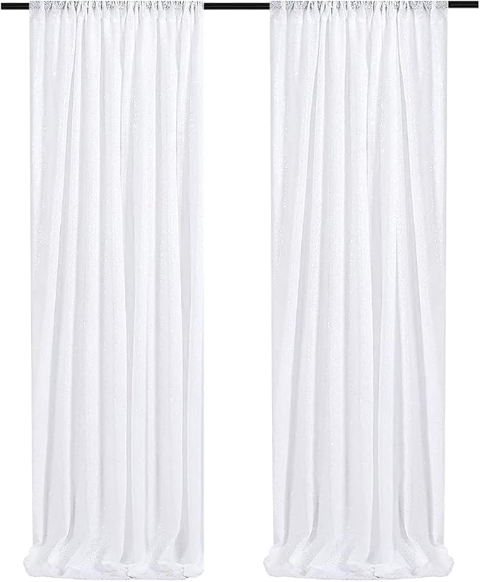 SquarePie Sequin Backdrop Curtain White 2FTx8FT 2 Panels Background for Wedding Party