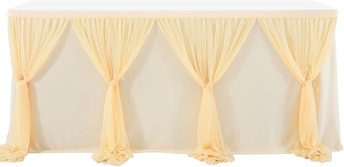 6ft Champagne Table Skirt for Rectangle Tables or Round Tables Champagne Tutu Tulle Table Skirt Cloth for Wedding Baby Shower Birthday Party Dessert Buffet Banquet Decorations