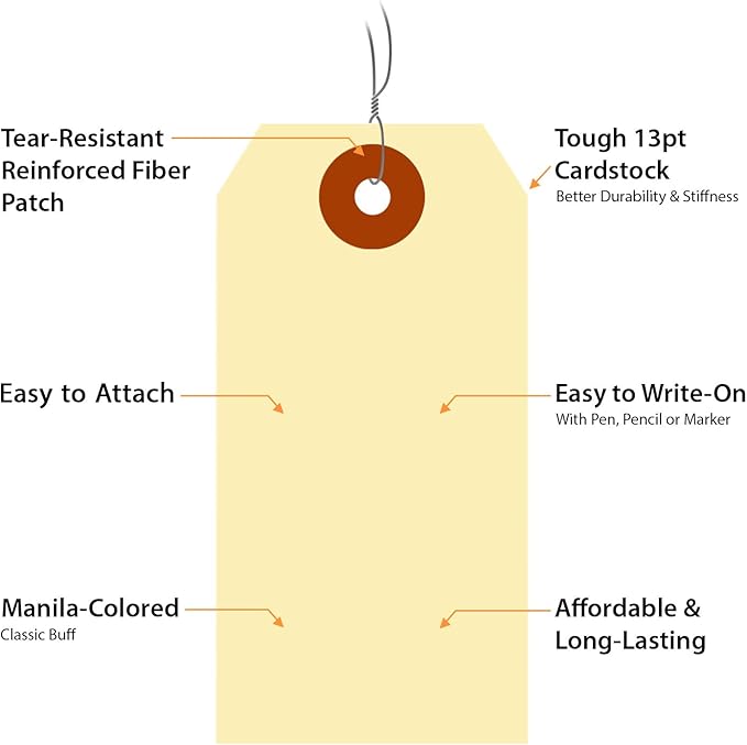 SmartSign Blank Manila Shipping Tags with Wire, Size #3 | PreWired, 13pt Cardstock Tags, 3 3/4" x 1 7/8", Pack of 100