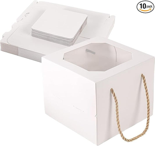 10 pcs 6x6x5 Inch Small Cake Box with Window, 6 inch cake box,Bakery Pastry Cookie Boxes,disposable cake containers, Mini Pie for Pastry,Dessert,Strawberries,Chocolates, Cupcakes