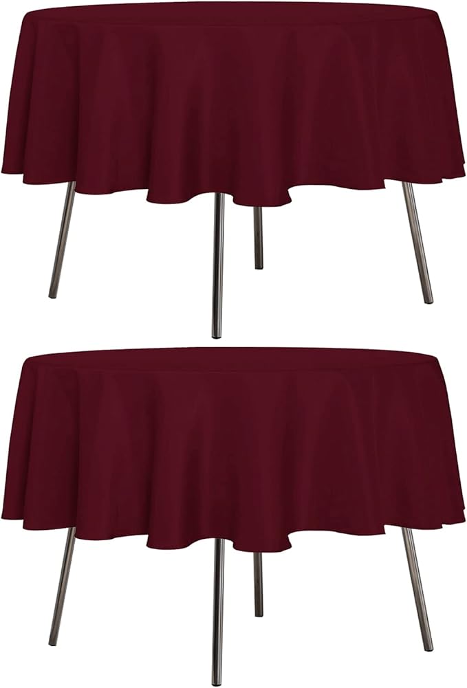 sancua 2 Pack Round Tablecloth 70 Inch Burgundy, Stain and Wrinkle Resistant Table Cloth - Washable Polyester Table Cover for Dining Tables, Buffet Parties and Camping