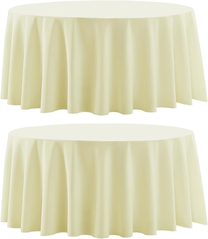 Round Tablecloths 2 Pack 120 Inch Ivory Tablecloth Linen Polyester Table Clothes Cover for Dining Table Banquets Buffet Parties and Wedding