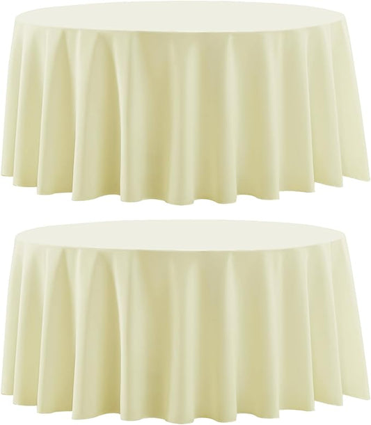 Round Tablecloths 2 Pack 120 Inch Ivory Tablecloth Linen Polyester Table Clothes Cover for Dining Table Banquets Buffet Parties and Wedding