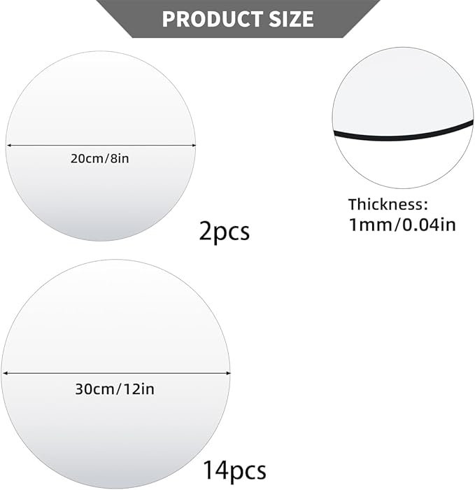 16PCS Acrylic Round Mirrors for Centerpieces Circle Mirror Tiles Candle Plate Set for Table Centerpieces Home Wall Mirror for Wedding Birthday Christmas Table Centerpieces Decorations (12inch + 8inch)