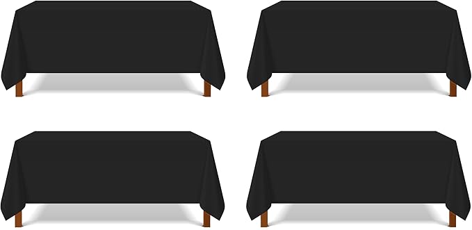 Pomp Black 90" x 156" Poplin Polyester Tablecloth (4 Pack) | Wrinkle + Stain Resistant Easy Care Premium Fabric | Fits 8FT Rectangle Table