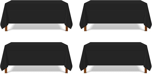 Pomp Black 90" x 156" Poplin Polyester Tablecloth (4 Pack) | Wrinkle + Stain Resistant Easy Care Premium Fabric | Fits 8FT Rectangle Table