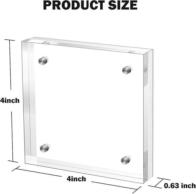 Small 4×4 Inches Acrylic Picture Frame(3 Pack)，Clear Magnetic Picture Frame for Wedding，Double Sided Frameless Photo Frame for Desktop Free Standing， Display Stand Acrylic Frame