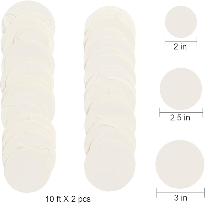 Beige Neutral Party Garland - Multi-Size Circles (3''/2.5''/2'') for Birthday Wedding Baby Shower, 10ft/Strand with 30 Dots, 2 Pack