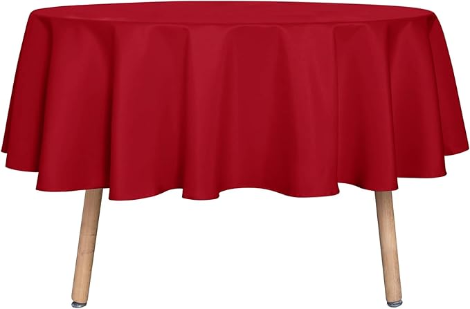 sancua Round Tablecloth - 80 Inch - Water Resistant Spill Proof Washable Polyester Table Cloth Decorative Fabric Table Cover for Dining Tables, Buffet Parties and Camping, Red