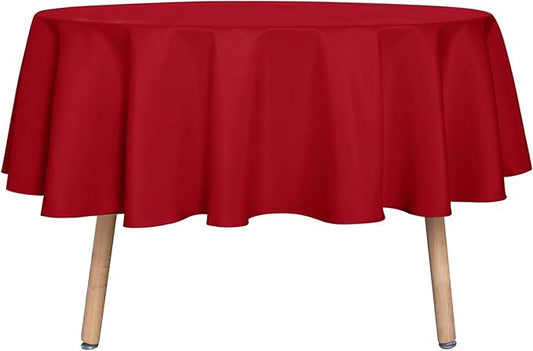sancua Round Tablecloth - 80 Inch - Water Resistant Spill Proof Washable Polyester Table Cloth Decorative Fabric Table Cover for Dining Tables, Buffet Parties and Camping, Red