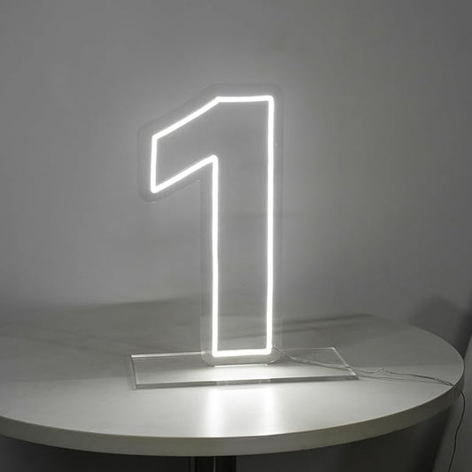 Number 1 Neon Sign for First Birthday, 16.54" Cool White USB Battery Powered One Neon Sign for Party Wedding Anniversary Decor Light Sign (Number 1)