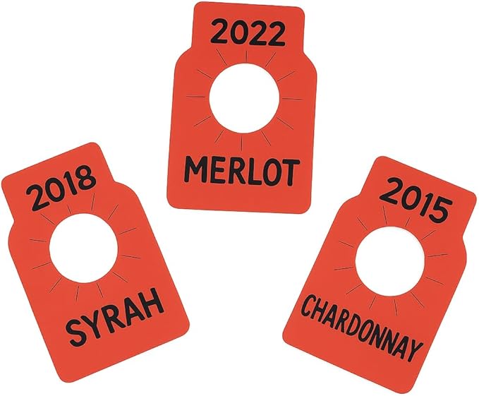 100 PCS Wine Bottle Tags –Paper Hanging Cellar Labels for Bottle Neck, Double-Sided Writable Gift Tags for Wine Racks, Champagne & Homebrew Organization (Red)
