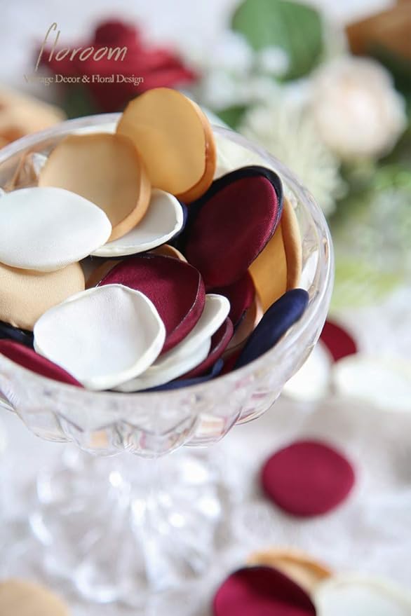 Floroom 500pcs Rose Petals Burgundy Navy Faux Silk Flower Petals for Wedding Flower Girl Basket Aisle Runner Scatter Dinner Table Centerpieces Party Confetti Bridal Shower Romantic Night Decoration