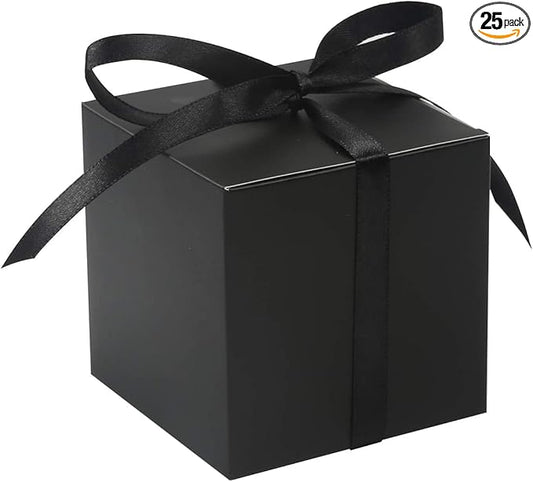 COTOPHER 25pcs Wedding Favor Boxes, Paper Gift Boxes 3x3x3 Inches Small Gift Boxes with Ribbons for Gifts, Crafting, Cupcake, Candy, Bridesmaid Proposal Boxes