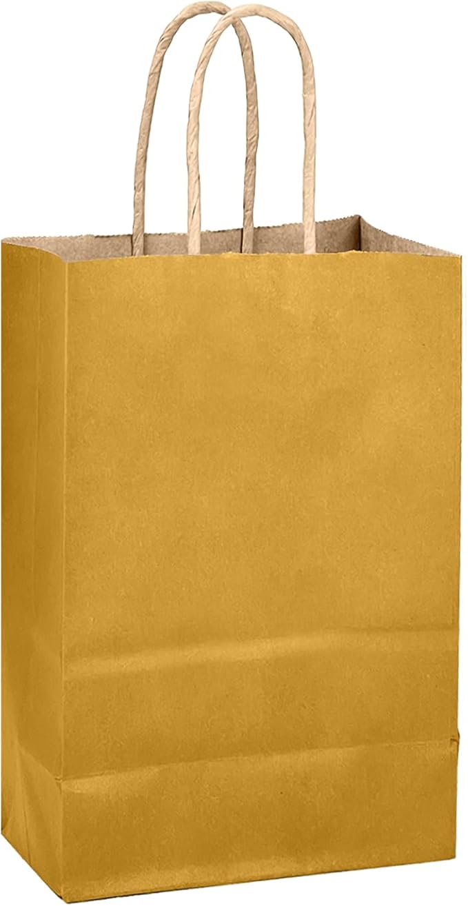 qiqee Mustard Yellow Gift Bag with Handles Bulk 24Pcs Paper Bags -8.3"x6"x3. 15" Party Favor Bags - Solid Color