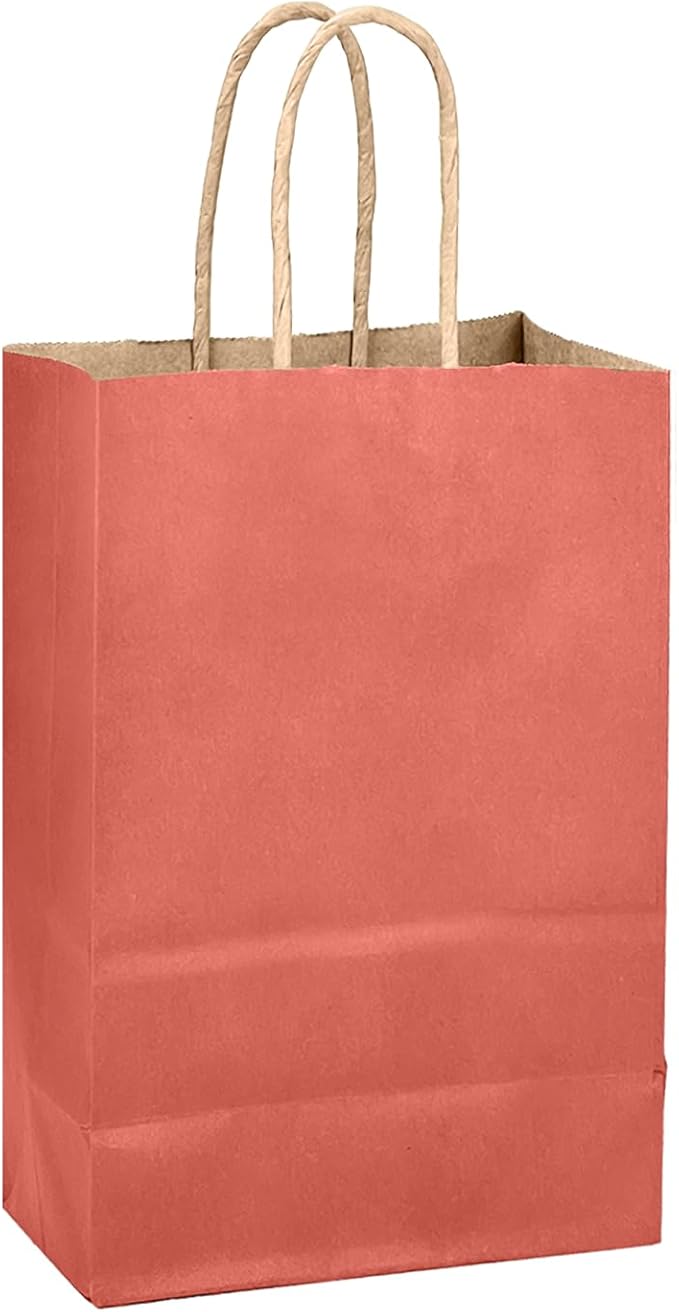 qiqee Rose Red Gift Bag with Handles Bulk 24Pcs Paper Bags -8.3"x6"x3. 15" Party Favor Bags - Solid Color