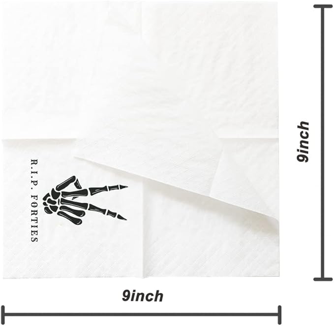 SharkBliss RIP Forties Cocktail Napkins, 100 Pack RIP Forties Death to My 40s Dirty 50 Birthday Paper Cocktail Beverage Napkins in Bulk for 50th Birthday | 2-Ply, 5x5" (RIP Forties Napkins)