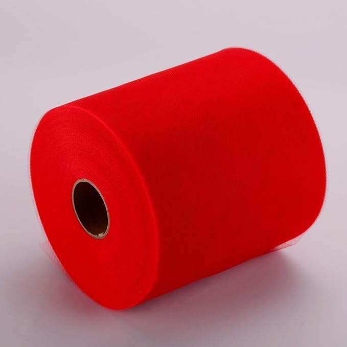 Tulle Fabric Roll, 6” by 200 Yards (600FT) Tulle Organza Fabric Spool for DIY Tutu Skirt Baby Shower Decor Wedding Backdrop Crafts Birthday Party Supplies (Red)