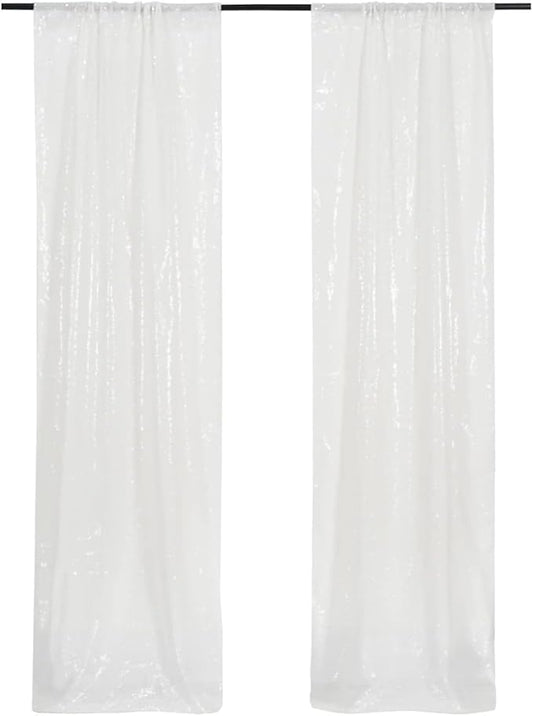 Juya Delight Sequin Backdrop Curtain,2PCS 2FTx8ft Glitter Backdrop Curtain for Party,Birthday,Christmas Wedding Decoration,White