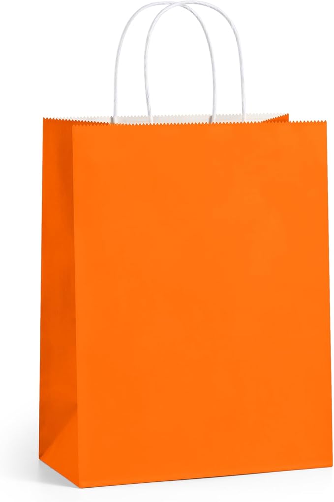 BagDream Orange Gift Bags 10x5x13 Inch 100Pcs Large Kraft Paper Bags Bulk for Halloween, Sporting Party Favors, Fall Festivals, Wedding, Shopping, Retail, Grocery