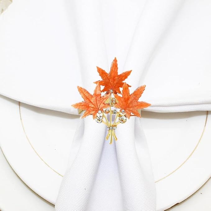 4 Pcs Maple Leaves Napkin Ring, Fall Metal Napkin Ring Holder Maple Leaves Serviette Buckle Holder Autumn Leaf Napkin Buckle for Harvest Season Thanksgiving Fall Decoration