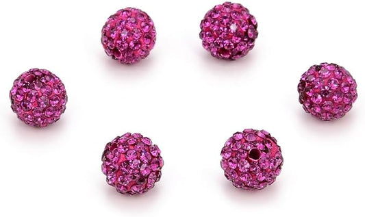 100pcs Adabele Grade A Suncatcher Crystal Rhinestone Pave Loose Beads 8mm Fuchsia Pink Polymer Clay Disco Ball Spacers Compatible with Shamballa All Craft Jewelry Making DB8-22