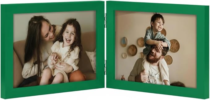 decorUhome Double 7x5 Picture Frame Horizontal, Engineered Wood Bifold Photo Frame with Plexiglass for Tabletop Display, 7x5, Green