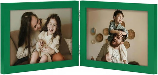 decorUhome Double 7x5 Picture Frame Horizontal, Engineered Wood Bifold Photo Frame with Plexiglass for Tabletop Display, 7x5, Green