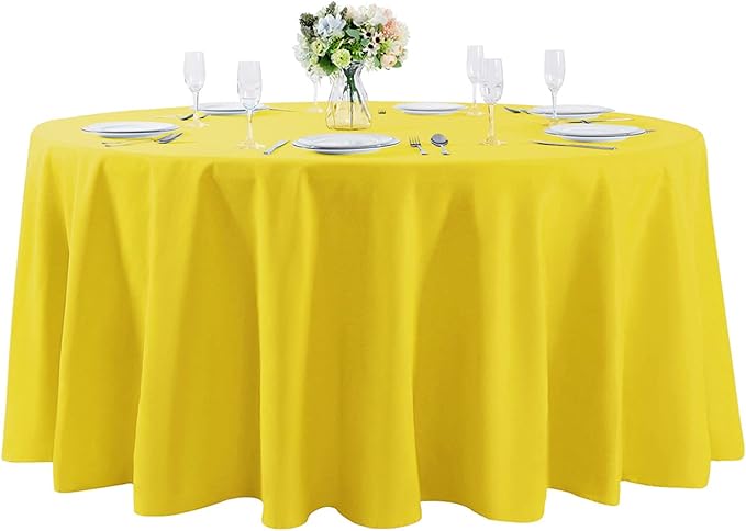 120 inch Round Tablecloth Washable Polyester Table Cloth Decorative Table Cover for Wedding Party Dining Banquet（120 inch,Yellow）
