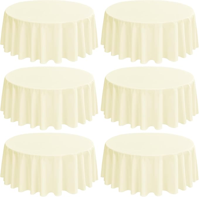 6 Pack Round Tablecloths - 120 Inch, Beige Polyester Table Cover, Stain & Wrinkle Resistant, Washable Table Cloth for Banquet & Parties