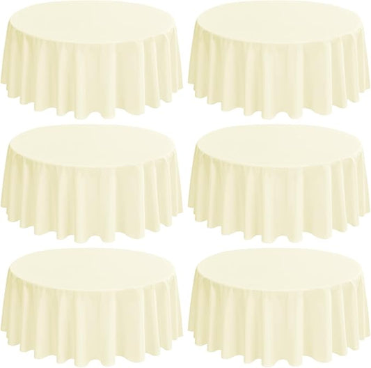 6 Pack Round Tablecloths - 120 Inch, Beige Polyester Table Cover, Stain & Wrinkle Resistant, Washable Table Cloth for Banquet & Parties