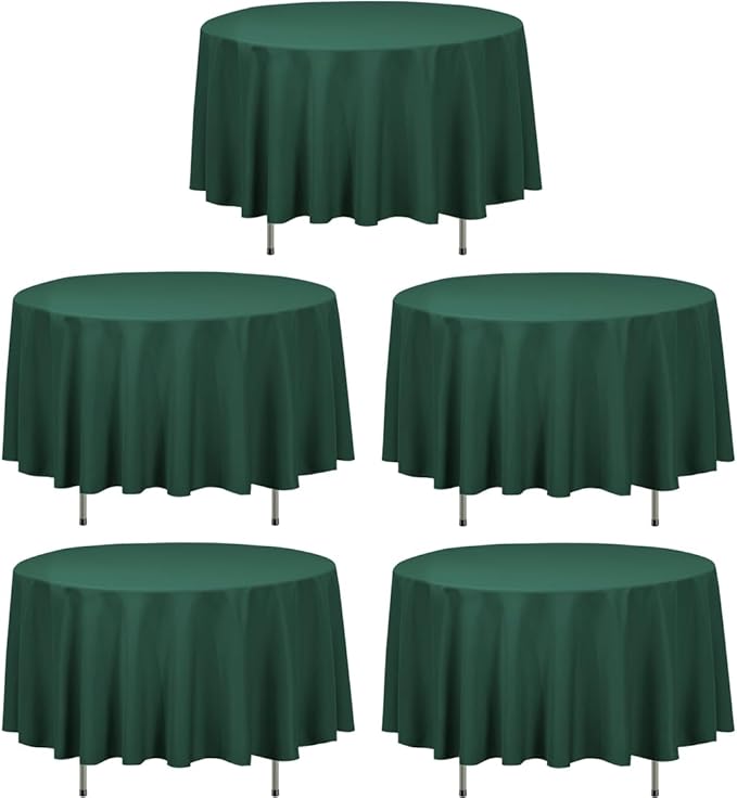 LTC LINENS 5 Pack 90 Inch Round Tablecloth Hunter Green - Wrinkle Resistant Table Cloth for Round Table -Washable Polyester Fabric Table Cover for Wedding, Party