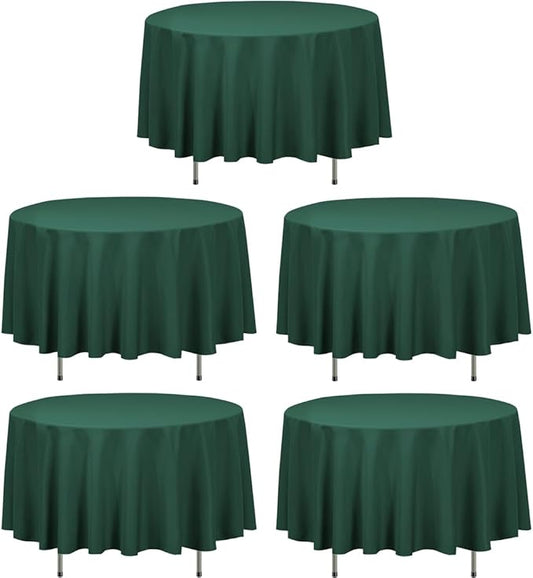LTC LINENS 5 Pack 90 Inch Round Tablecloth Hunter Green - Wrinkle Resistant Table Cloth for Round Table -Washable Polyester Fabric Table Cover for Wedding, Party