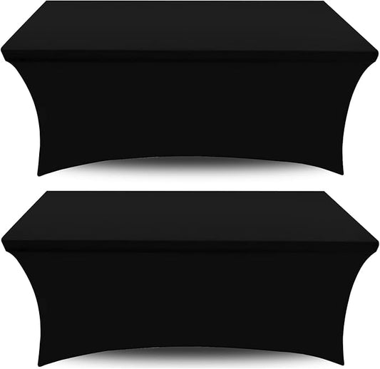 White Classic Stretch Spandex Table Covers 4FT, Pack of 2 Fitted Tablecloths for Rectangle Tables, Stretchy Wrinkle Resistant Folding Table Cover, Black