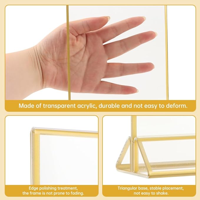 12 Pack Gold Acrylic Sign Holder 4 x 6 inch, Double Sided Gold Picture Frame Stand up Table Top Sign Holders, Wedding Table Number Frames Vertical for Party, Home, Office(4 x 6inch)