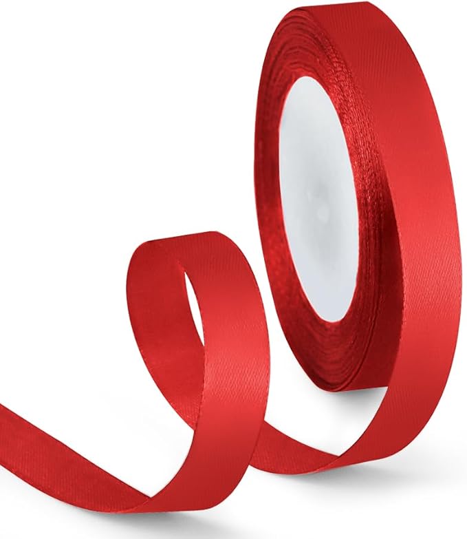 5/8 Inch 25 Yards Satin Ribbon Red, Solid Color Fabric Ribbon for Gift Wrapping, Wedding, Polyester Gift Ribbon for Birthday Party Decoration, Craft, Hair, Floral, Sewing