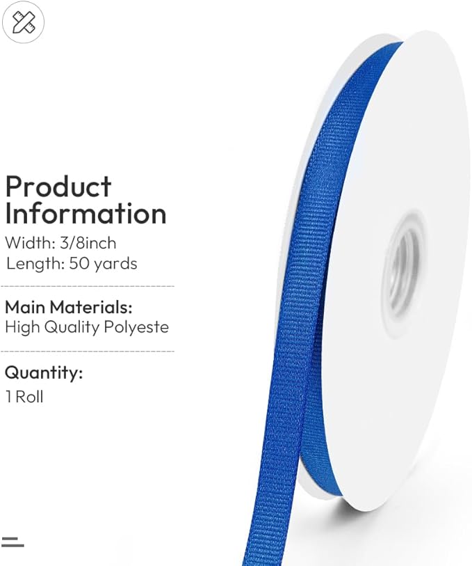 3/8" X 50 Yards Royal Blue Grosgrain Ribbon, Premium Grosgrain Ribbon for Sewing, Gift Wrapping, Bow Making, Wedding Decor, Wrapping and More (Royal Blue)