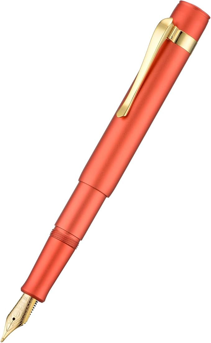 Hongdian M2 Black Forest Mini Fountain Pen, Long Blade Nib & Sleek Shape Aluminium Short Pocket Travel Pen (Orange Red)