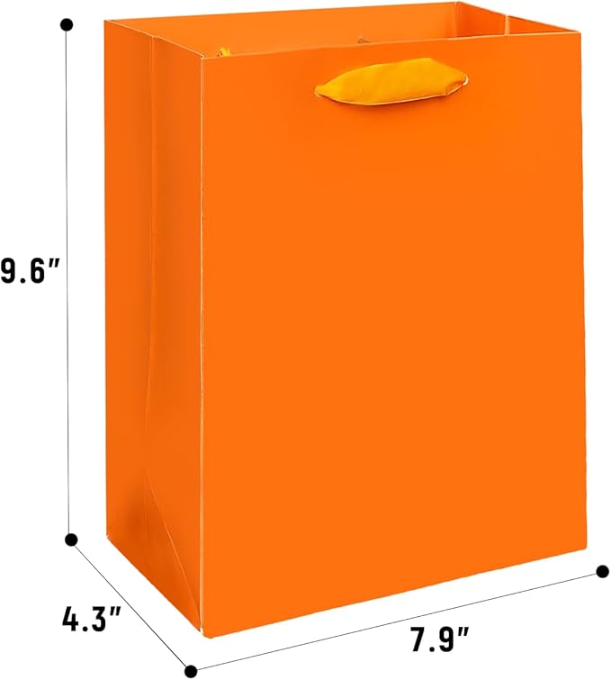 Gcardist Orange Gift Bags with Tissue Paper for Wedding, Birthday, Party Supplies-7.9"x4.3"x9.6" Medium Size Cardboard Gift Bags（5pcs Bags +10pcs Tissue Paper ）