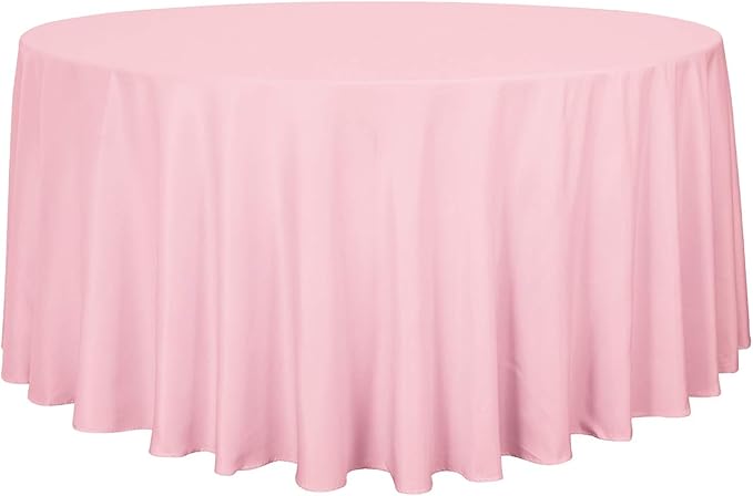 sancua Round Tablecloth - 120 Inch - Water Resistant Spill Proof Washable Polyester Table Cloth Decorative Fabric Table Cover for Dining Tables, Buffet Parties and Camping, Pink