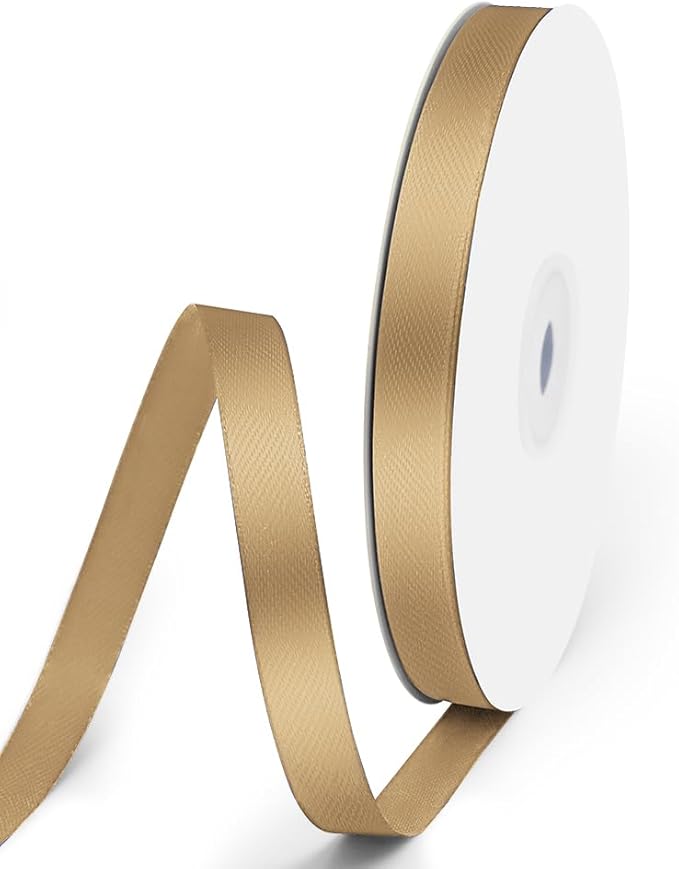 3/8" x 50 Yards Satin Ribbon - Champagne Gold Silk Ribbon with Spool - Ideal for Gift Wrapping, Floral Bouquets, Crafts, Wedding Party Decorations, Christmas and Sewing Projects
