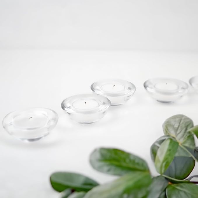WGV Sturdy Tea Light Votive Candle Holder 3" W, Clear Heavy Thick Chubby Plate Bowl Glass, Small Accent Decor, 24 Pieces