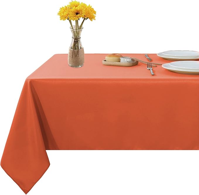 Fitable Rectangle Tablecloth Stain and Wrinkle Resistant Washable Polyester Table Cloth for Buffet Parties and Camping (60x102 inch, Orange)