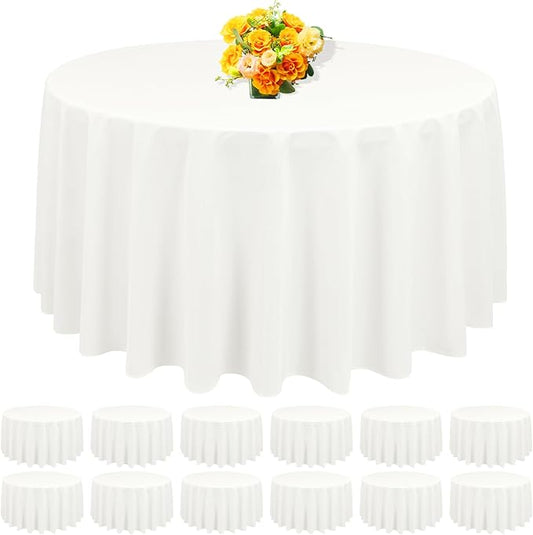 12 Pack Round Tablecloth 90 Inch - Ivory Polyester Table Cloth for Round Table, Premium Ivory Tableclothes Washable Fabric Table Cover for Wedding Party Banquet Restaurant Reception Dining