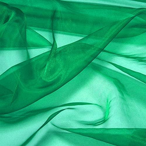 VDS Green Organza Fabric, 75 Yards Continuous, 45” Wide, Wedding Party Decoration Iridescent Crystal Sheer Shiny Organza Tulle Bridal Dress DIY Crafts Costume Sewing Backdrop Arch Cloth