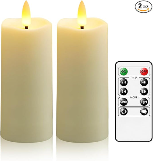 Plastic Waterproof Outdoor flameless Candles, LED Candles, with Remote Control and Timer, Battery-Powered Candles, Suitable for Camping, courtyards and Home Decoration,Set of 2（Ivory）