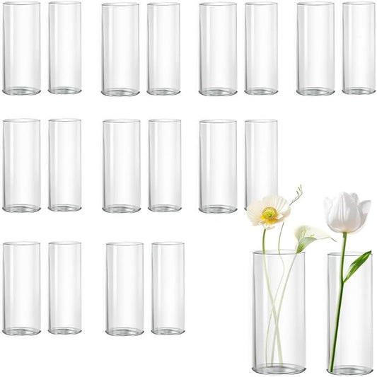 20 Pack Glass Cylinder Vase for Centerpieces, 7.48 and 7.87 inch Candle Flower Vase for Party, Wedding, Banquet Decoration,