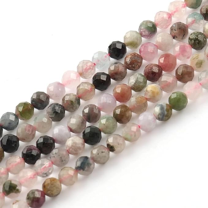 Song Xi 90pcs 4mm Natural Tourmaline Gemstone Beads Faceted Round Loose Stone Beads for Jewelry Making
