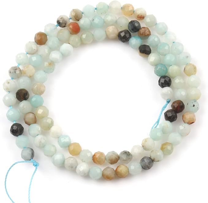 Song Xi 120pcs 3mm Natural Amazonite Gemstone Beads Faceted Round Loose Stone Beads for Jewelry Making