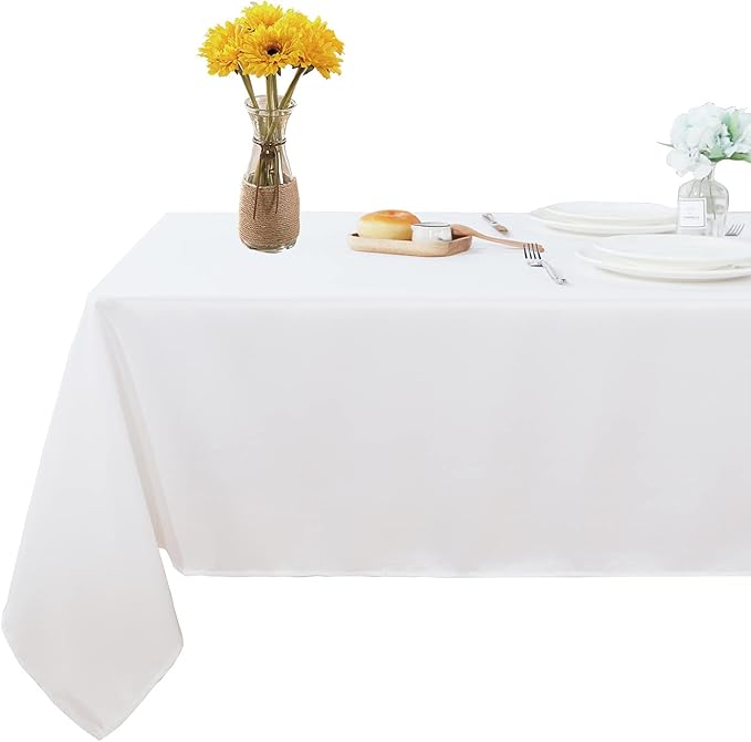 Fitable Rectangle Tablecloth Stain and Wrinkle Resistant Washable Polyester Table Cloth for Buffet Parties and Camping (60x102 inch, White)